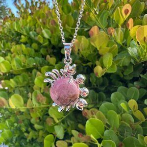NEW Round Rhodonite Crab Pendant Necklace